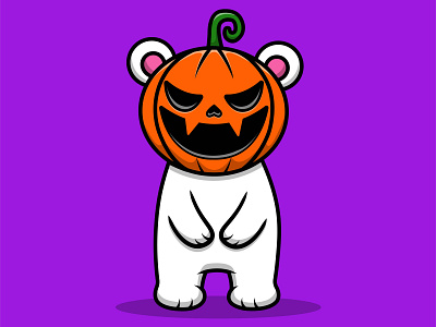 Cute Polar Bear Pumpkin Head character