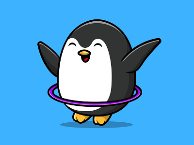 Cute Penguin Playing Hulahoop