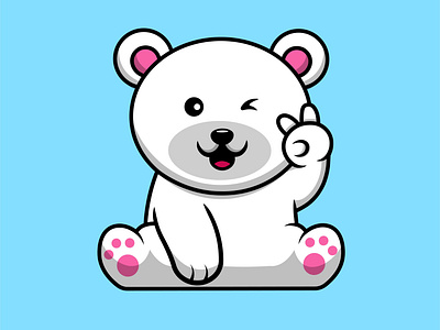 Cute Polar Bear Sitting With Peace Hand