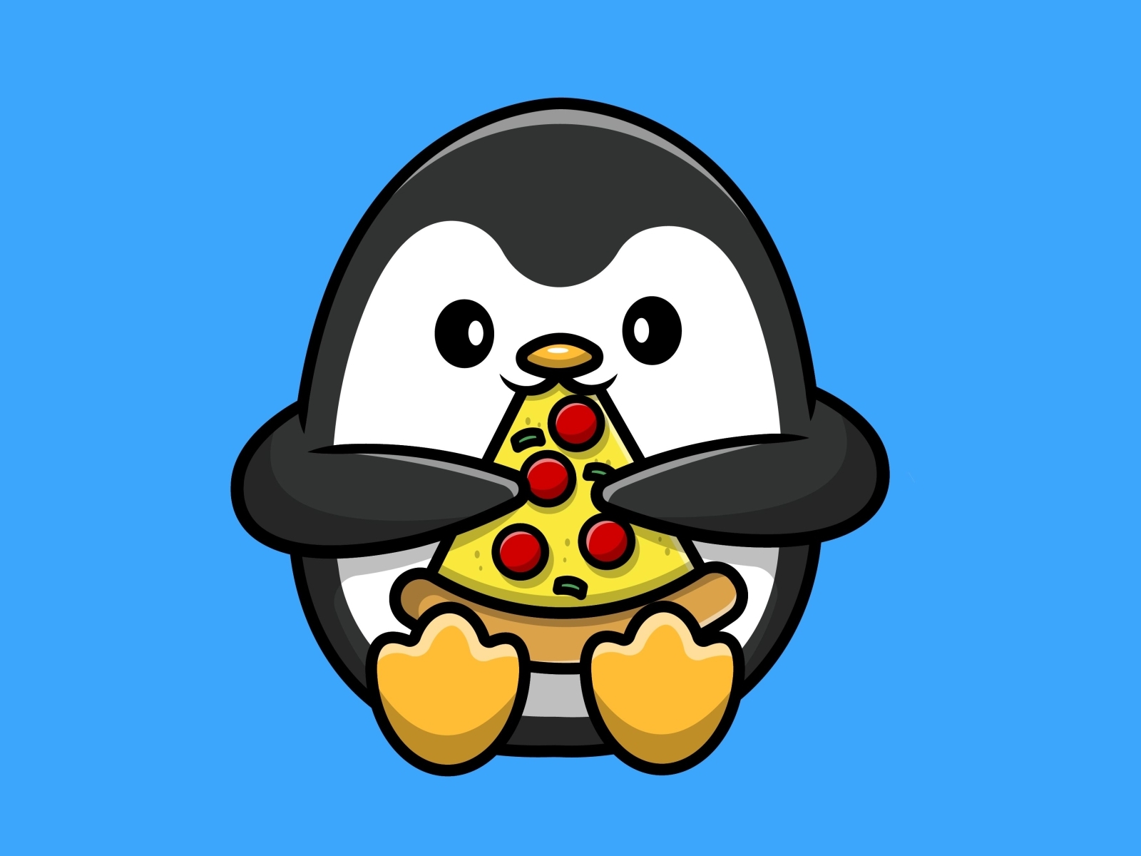penguin eating pizza