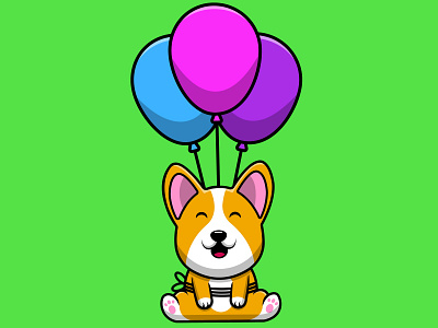 Cute Corgi Dog Flying With Balloon icon