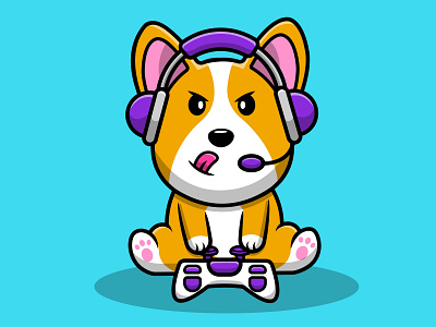 Cute Corgi Dog Gaming fluffy