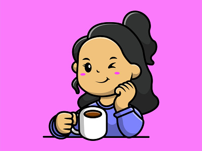 Cute Girl Drink Hot Coffee people