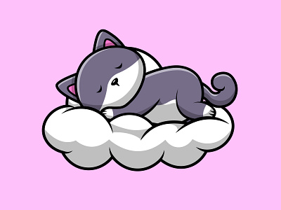 Cute Cat Sleeping In Cloud white