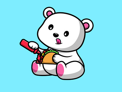 Cute Polar Bear Eat Taco With Sauce