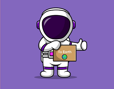 Cute Astronaut Holding Board To Earth space