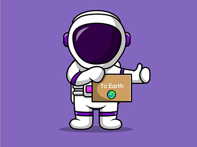 Cute Astronaut Holding Board To Earth