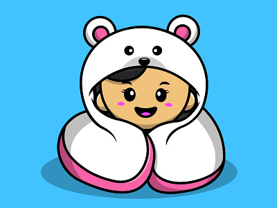 Cute Girl Wearing Polar Bear Blanket character