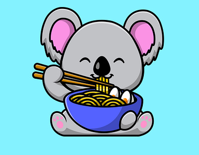 Cute Koala Eat Ramen Noodle With Chopstick dinner