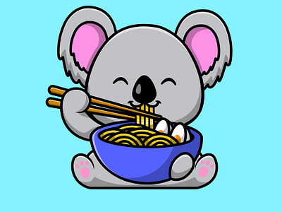 Cute Koala Eat Ramen Noodle With Chopstick