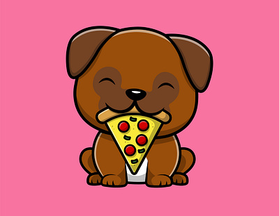 Cute Pug Dog Eating Pizza fun