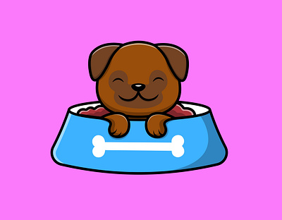 Cute Pug Dog On Food Bowl doggy