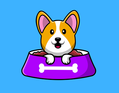 Cute Corgi Dog On Food Bowl meal