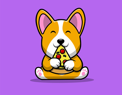 Cute Corgi Dog Eat Pizza hungry