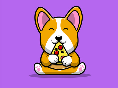 Cute Corgi Dog Eat Pizza