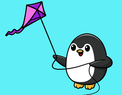 Cute Penguin Playing Kite bird