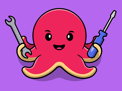 Cute Octopus Holding Wrench And Screwdriver