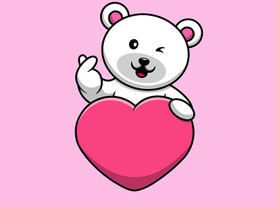 Cute Polar Bear With Love Heart style