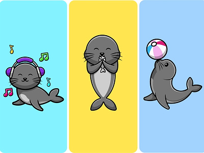 Cute Seals illustration logo mascot