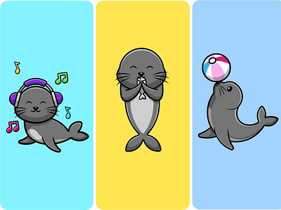 Cute Seals illustration logo mascot