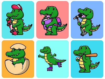 Cute Crocodile alligator animal cartoon crocodile design flat illustration logo mascot reptile vector