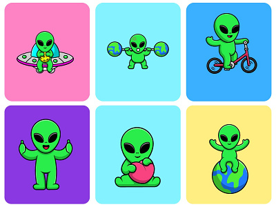 Cute Alien cartoon design earth illustration logo