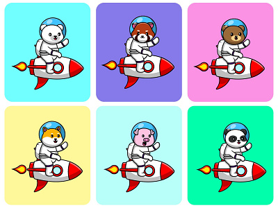 Animal Astronaut Riding Rocket