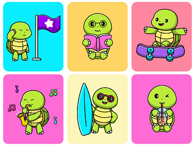 Cute Turtle animal baby beach cartoon cute design fauna flat illustration logo mascot reptile sea tortoise turtle vector
