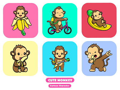 Cute Monkey animal baby cartoon chimpanzee cute design fauna flat gorilla illustration logo mascot monkey vector zoo