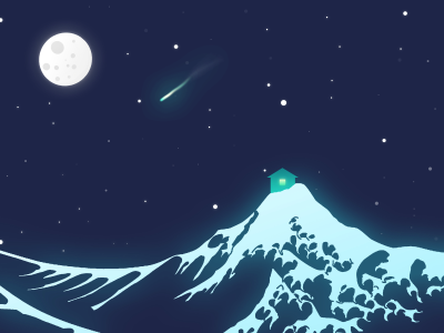 The Stargazer's Cottage animation blue bright drawing fun graphic design illustration mountains still