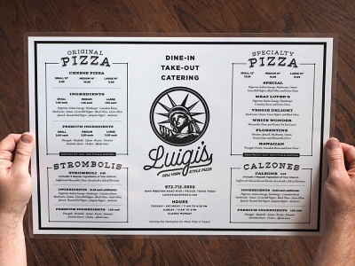 Luigis Menu branding dallas italian menu print restaurant texas