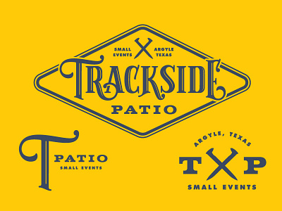 Trackside Patio badge branding lockup texas train