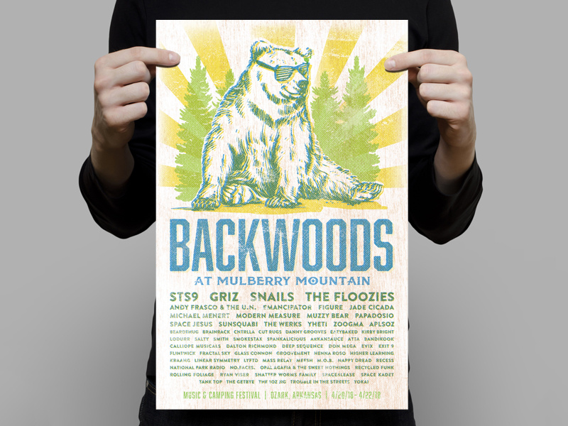 Backwoods Gig Poster rave mulberry mountain arkansas edm music festival music gig poster screenprint poster