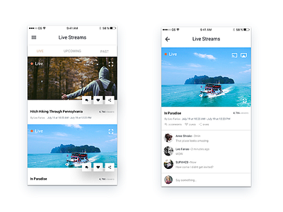 Livestream White livestream mobile ui