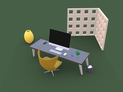 3d Scene 3d art clay computer design desk office chair scene shapes ui