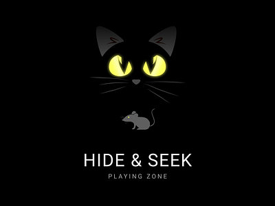 «HIDE & SEEK» playing zone logo art branding cat concept dark theme design effects figma glow gradient hide and seek illustration logo modern logo mouse playing zone typography vector