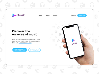 Music app site's hero concept design figma gradient hero section logo minimalistic mobile app music music app pattern typography ui ux vector visual web