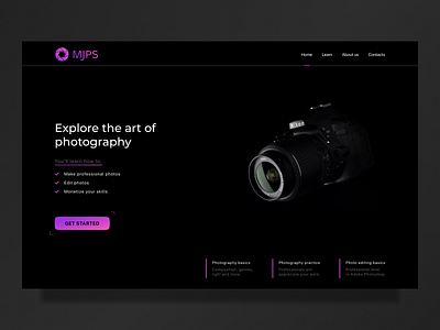 MJ Photography School concept dark theme design figma graphic design hero section landing minimalistic modern photography photography school site typography ui vector visual web design website