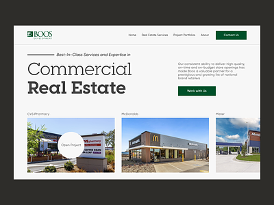 BOOS Development - Commercial Real Estate clean commercial concept design figma hero section home house luxury minimalistic modern property real estate services site typography ui ux web design