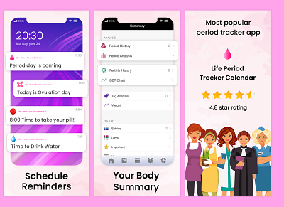 Life Period Tracker Apps Screenshots Design ad app screenshots design apps design graphic design play store ui ux