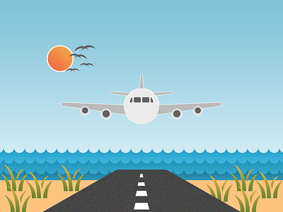 Landing Plane airplane illustration landing plane runway sea
