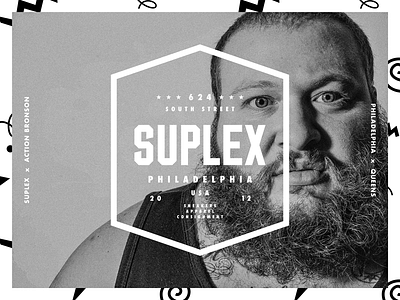 SUPLEX x ACTION BRONSON badge black and white brand branding bw greyscale logo music sneakers sports suplex typography