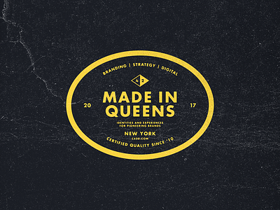 Made In Queens Badge 2017 badge branding design identity industrial logo retro texture yellow