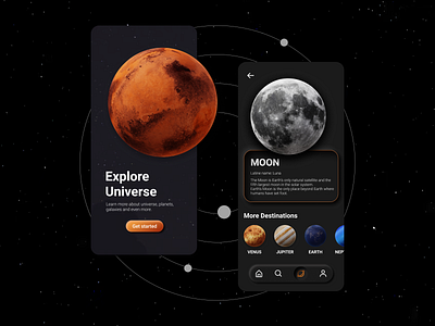 Space App Design app app design concept design graphic design mobile app moon planets space space app webdesign
