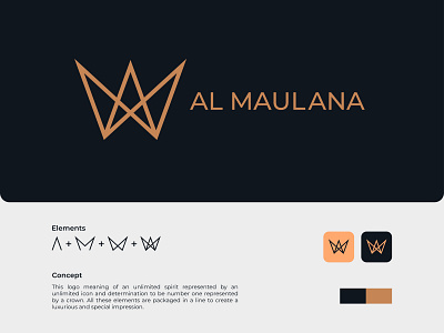 AL MAULANA branding breakdown cool crown golden graphic design illustrator lettermark limitless logo logo design minimalist monoline simple