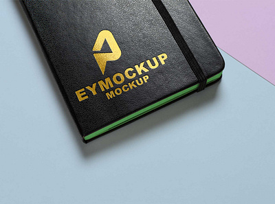 Golden Logo Mockup On Black Cover Diary black diary cover design free mockup golden logo mockup text ui