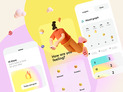 Habit Tracker App 3d activity app calendar design emoji habits health interface ios list meditation minimal monitoring productivity ui ux