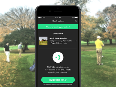 Epic Golf Checkout and Invite checkout epic flow friends golf invite ios wireframe