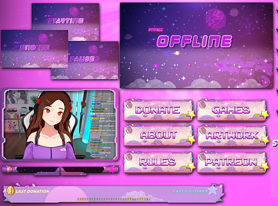 Purple Twitch Overlay animated twitch overlay cute twitch panels cutetwitchoverlay streaming overlay twitch twitch overlay twitchbanner twitchgraphics twitchpanels