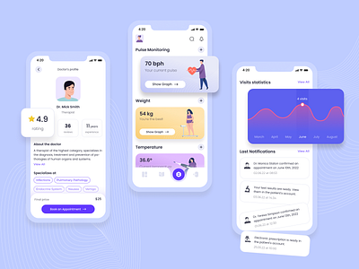 Medical Mobile App for the Patient gradient health app healthcare healthcare app medical medical app medical mobile app medicine medicine app mobile app patient app patient profile pink violet